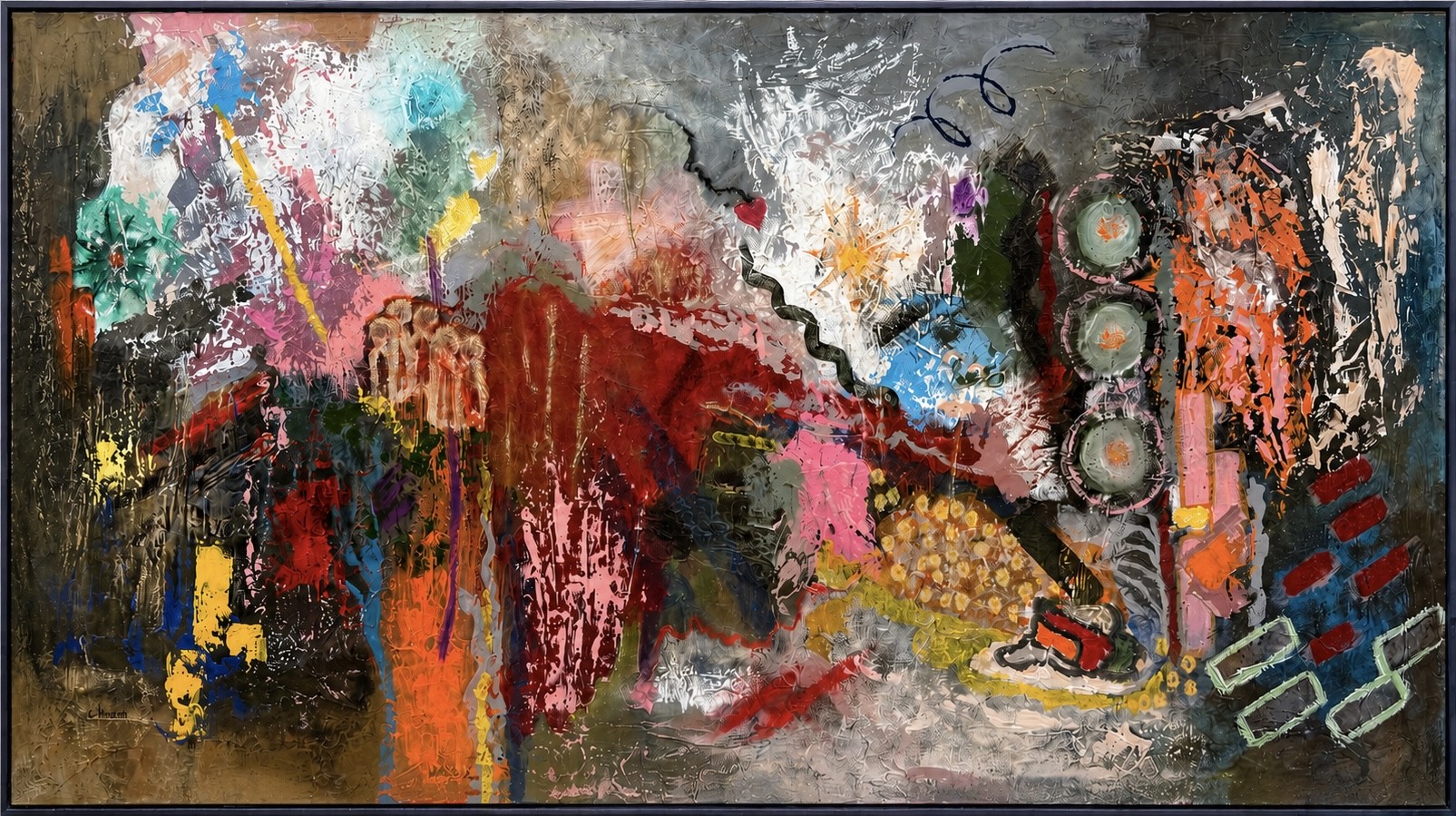 Gemälde »Untamed« von Crissi Honrath, Acryl und Ölpastell auf Leinwand, 70 × 140 cm