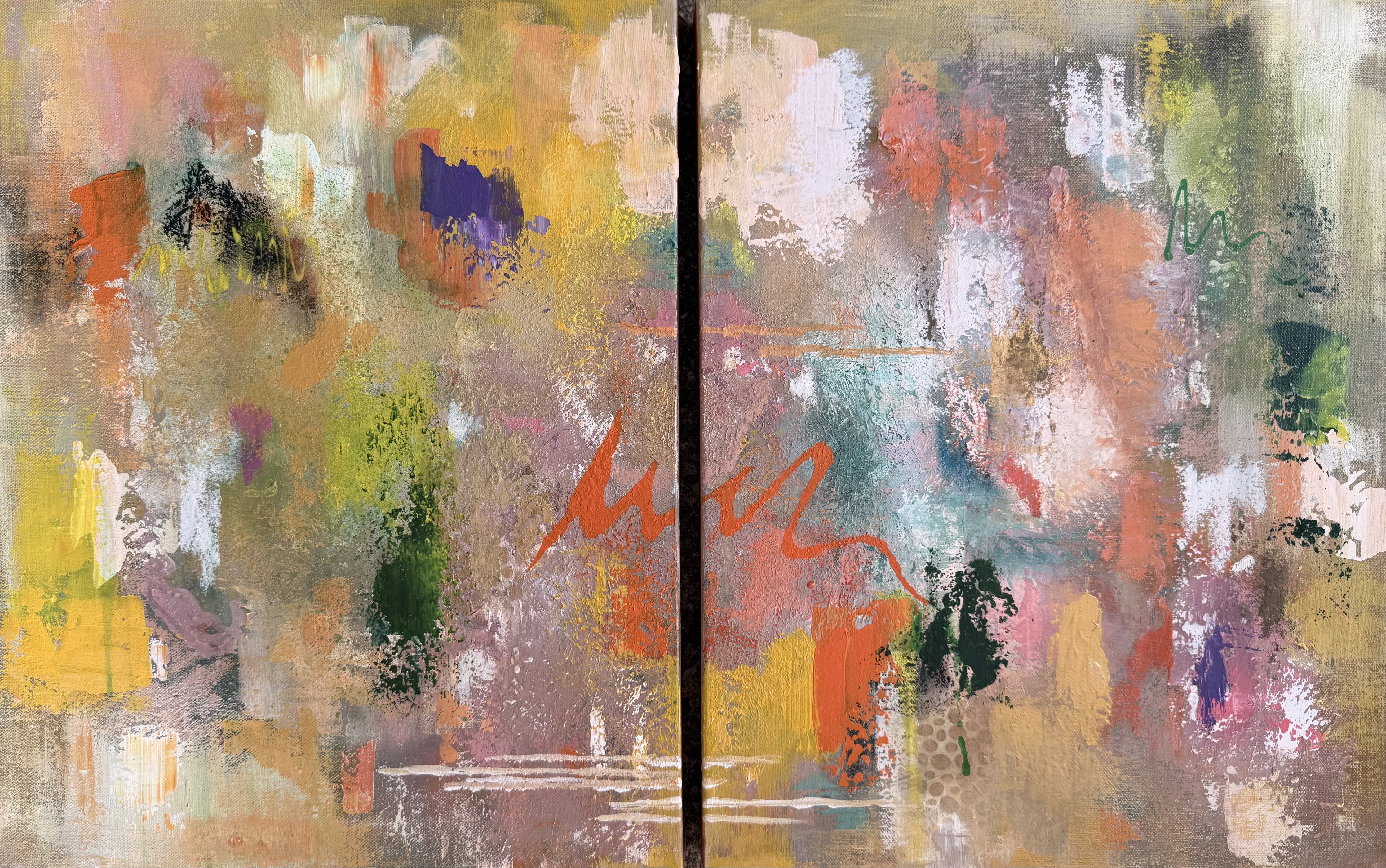 Gemälde »Between« von Crissi Honrath, Acryl und Ölpastell auf Leinwand, je 40 × 50 cm (Diptychon)